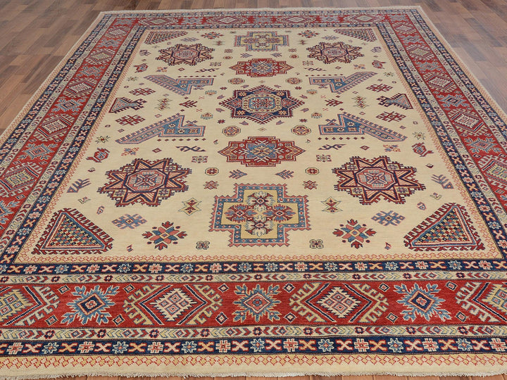 8'8" x 12'0" New Hand Knotted Ivory Wool Rectangle Oriental Rug - MOA10257055