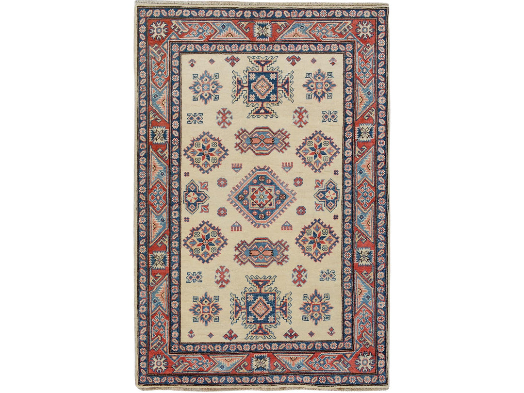 4'0" x 5'7" New Hand Knotted Ivory Wool Rectangle Oriental Rug - MOA10257071