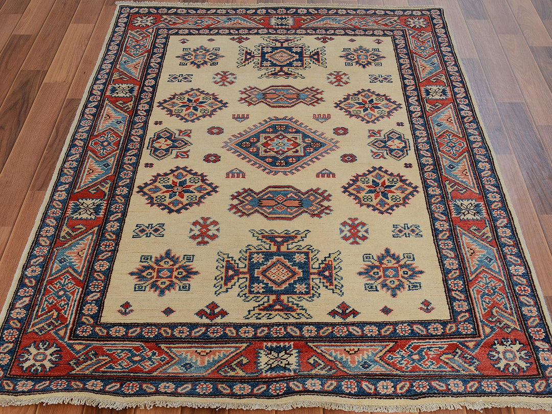 4'0" x 5'7" New Hand Knotted Ivory Wool Rectangle Oriental Rug - MOA10257071
