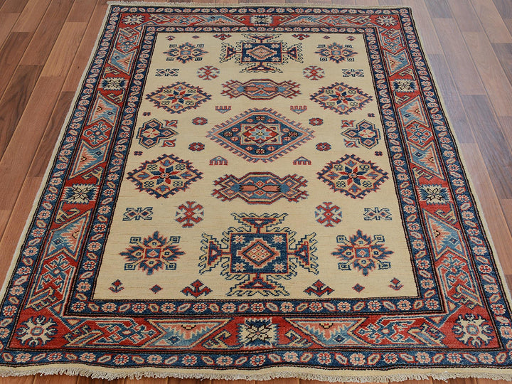 4'0" x 5'7" New Hand Knotted Ivory Wool Rectangle Oriental Rug - MOA10257071