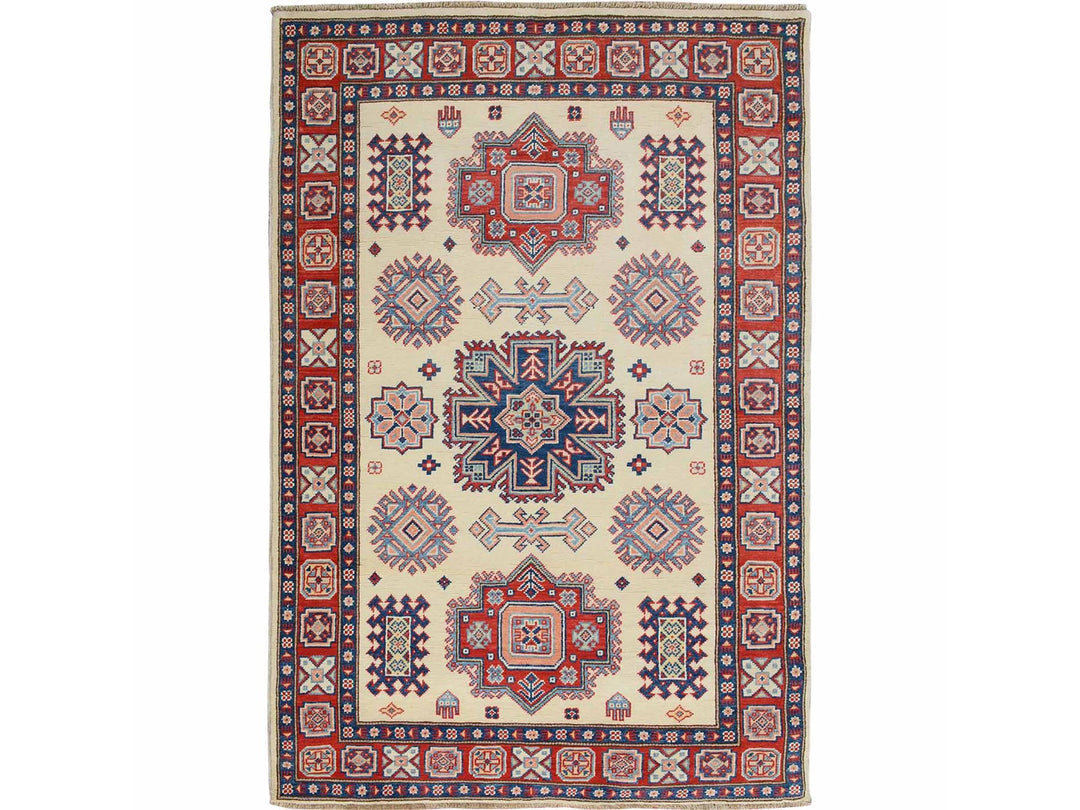4'0" x 5'6" New Hand Knotted Ivory Wool Rectangle Oriental Rug - MOA10257079