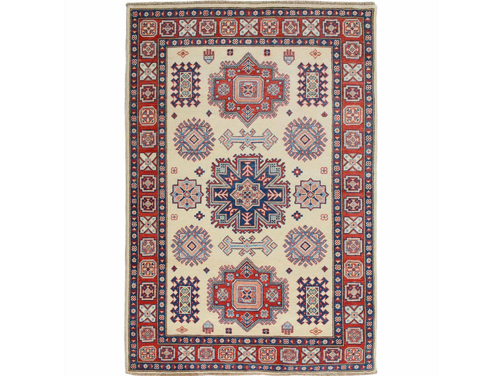 4'0" x 5'6" New Hand Knotted Ivory Wool Rectangle Oriental Rug - MOA10257079