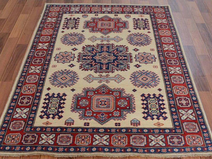 4'0" x 5'6" New Hand Knotted Ivory Wool Rectangle Oriental Rug - MOA10257079