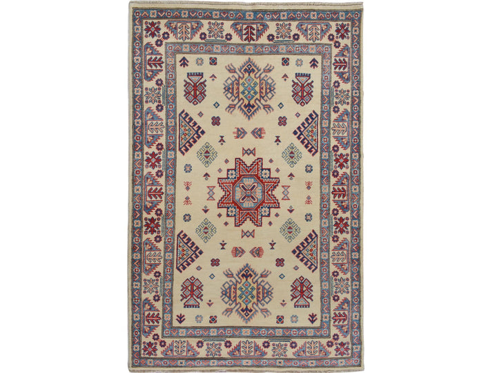 3'10" x 6'0" New Hand Knotted Ivory Wool Rectangle Oriental Rug - MOA10257081