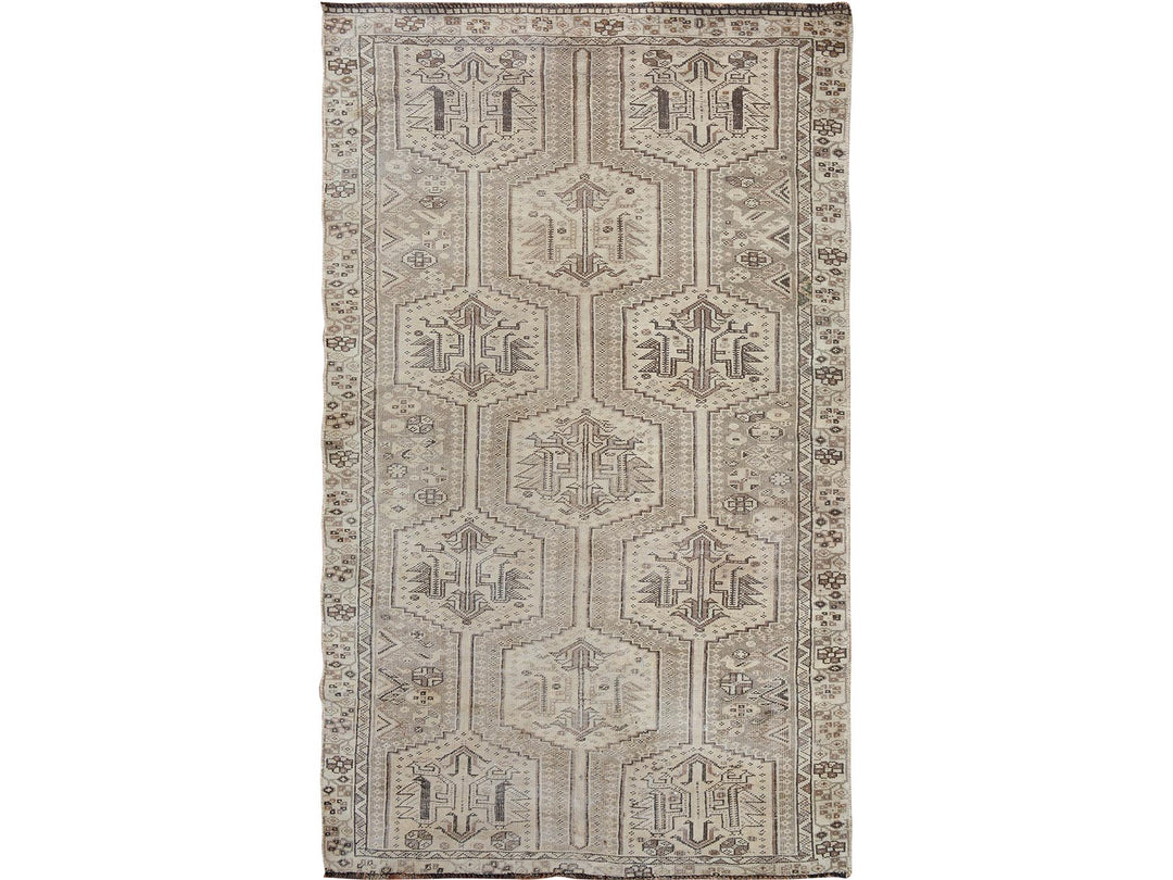 4'9" x 7'4" New Hand Knotted Brown Worn Wool Rectangle Oriental Rug - MOA10257116