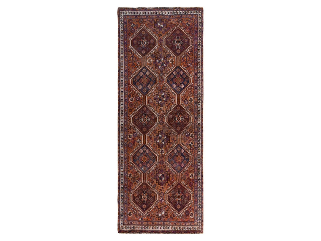 3'10" x 9'1" New Hand Knotted Orange Worn Wool Runner Oriental Rug - MOA10257134
