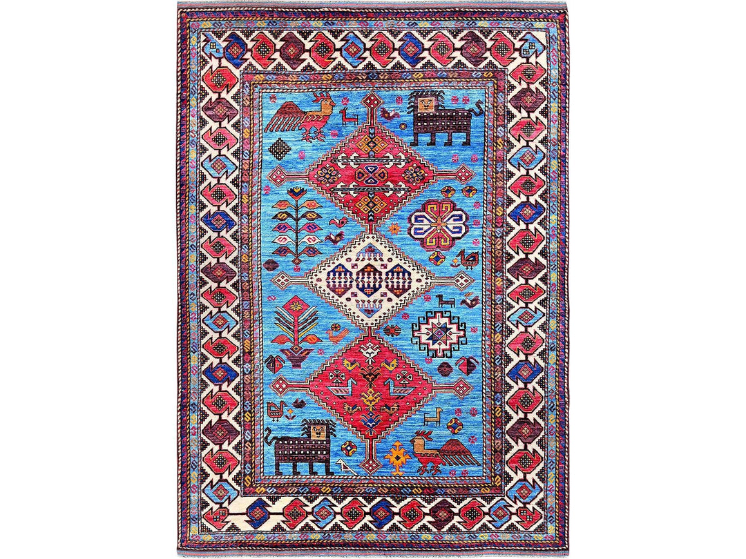 5'11" x 8'1" New Hand Knotted Blue Wool Rectangle Oriental Rug - MOA102571