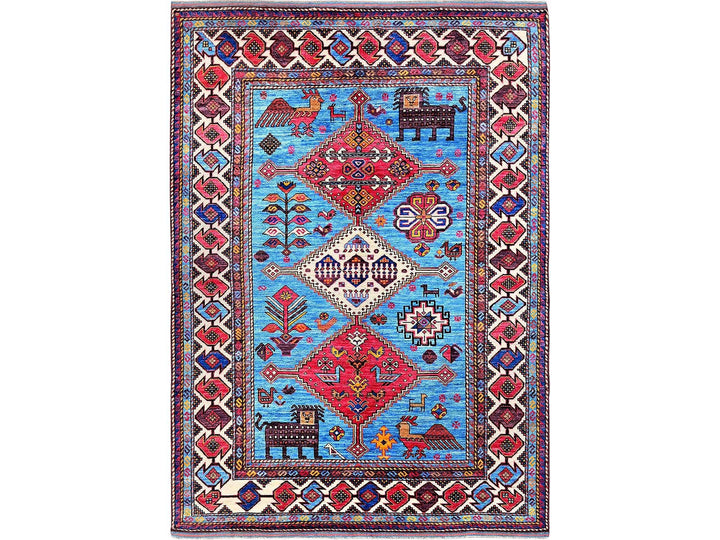5'11" x 8'1" New Hand Knotted Blue Wool Rectangle Oriental Rug - MOA102571