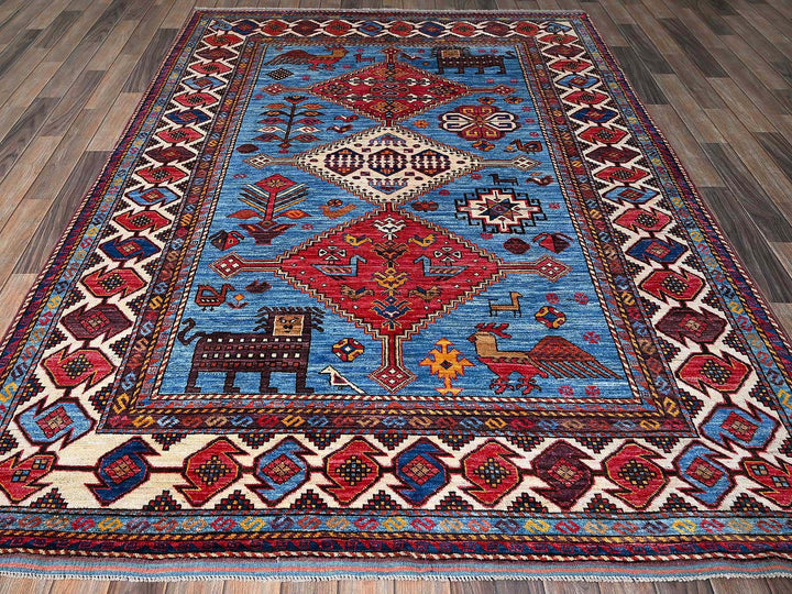 5'11" x 8'1" New Hand Knotted Blue Wool Rectangle Oriental Rug - MOA102571