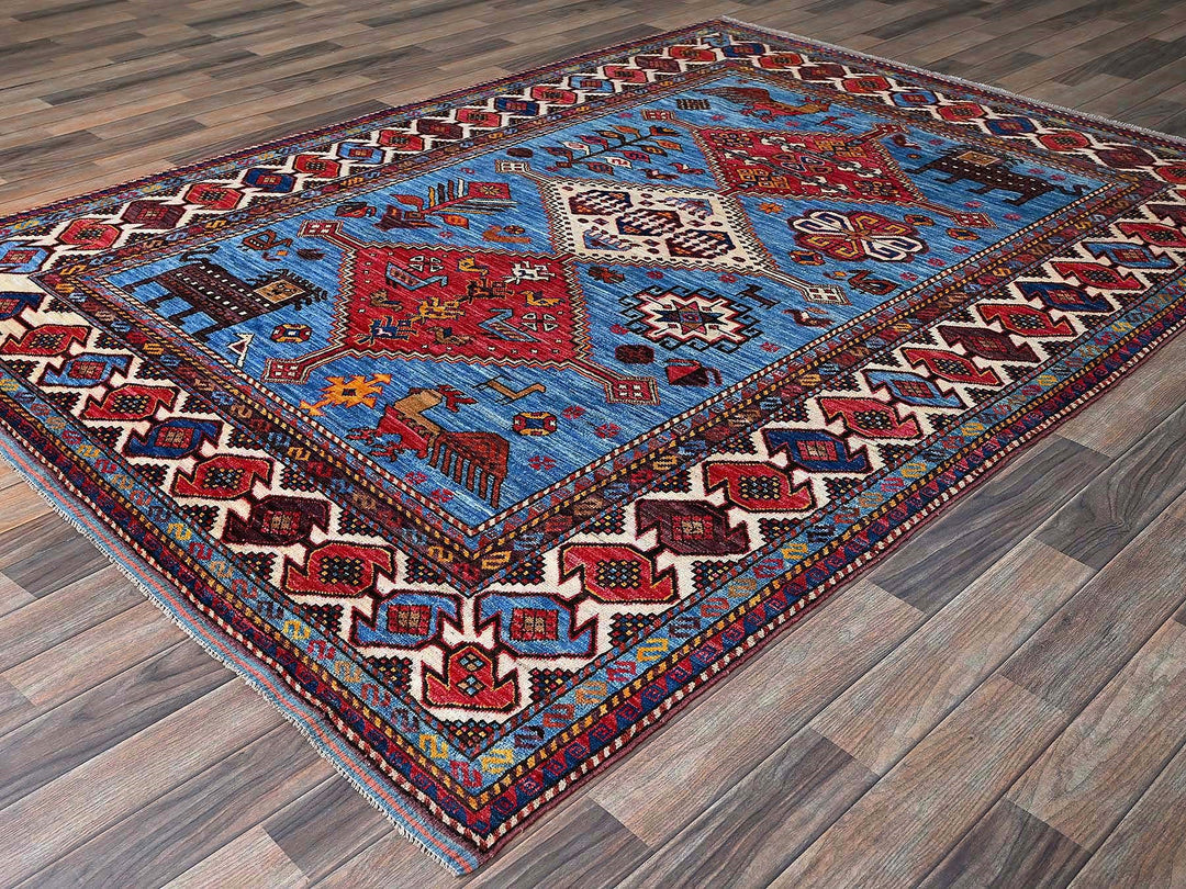 5'11" x 8'1" New Hand Knotted Blue Wool Rectangle Oriental Rug - MOA102571