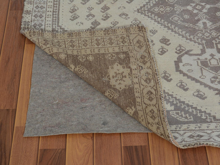5'0" x 7'9" New Hand Knotted Beige Worn Wool Rectangle Oriental Rug - MOA10257236