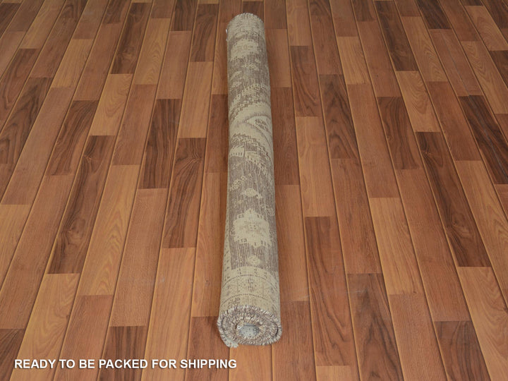5'0" x 7'9" New Hand Knotted Beige Worn Wool Rectangle Oriental Rug - MOA10257236