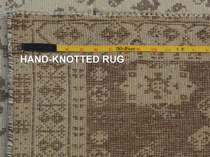 5'0" x 7'9" New Hand Knotted Beige Worn Wool Rectangle Oriental Rug - MOA10257236
