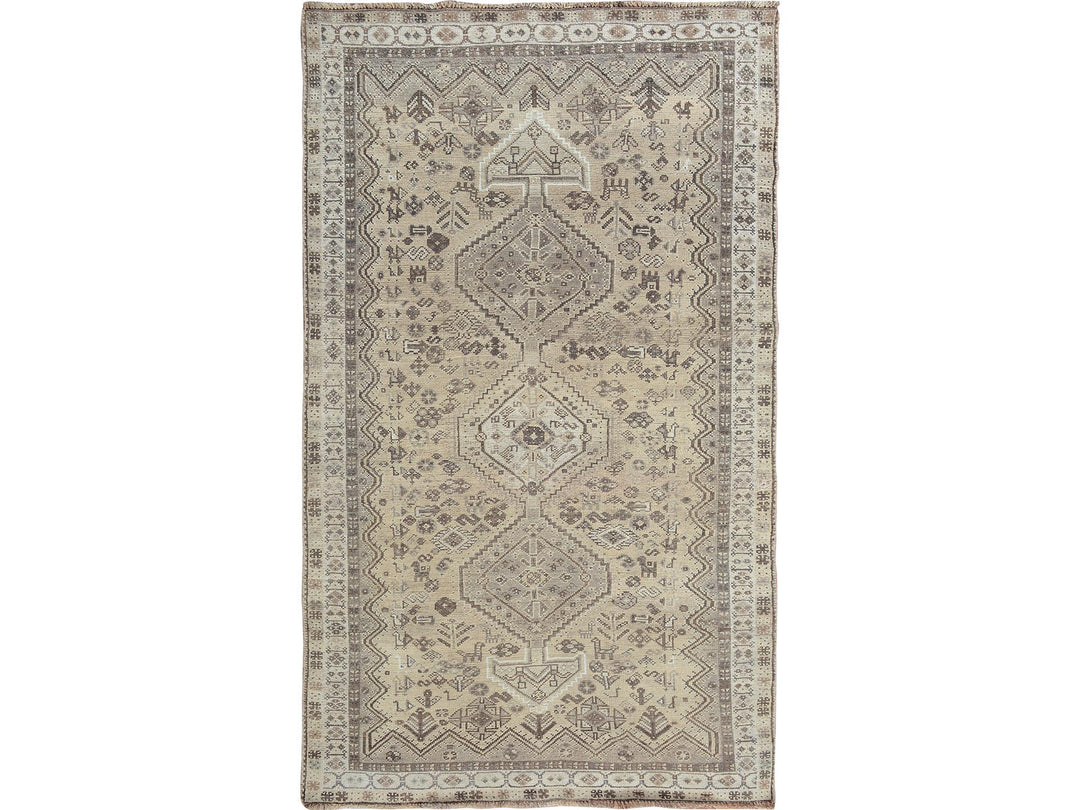 4'10" x 7'10" New Hand Knotted Beige Worn Wool Rectangle Oriental Rug - MOA10257237