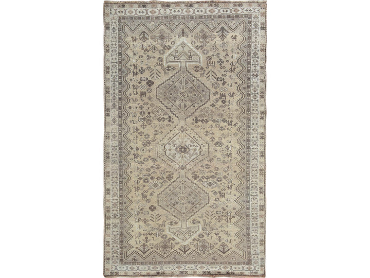 4'10" x 7'10" New Hand Knotted Beige Worn Wool Rectangle Oriental Rug - MOA10257237