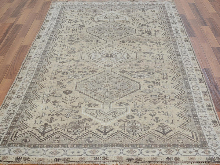 4'10" x 7'10" New Hand Knotted Beige Worn Wool Rectangle Oriental Rug - MOA10257237