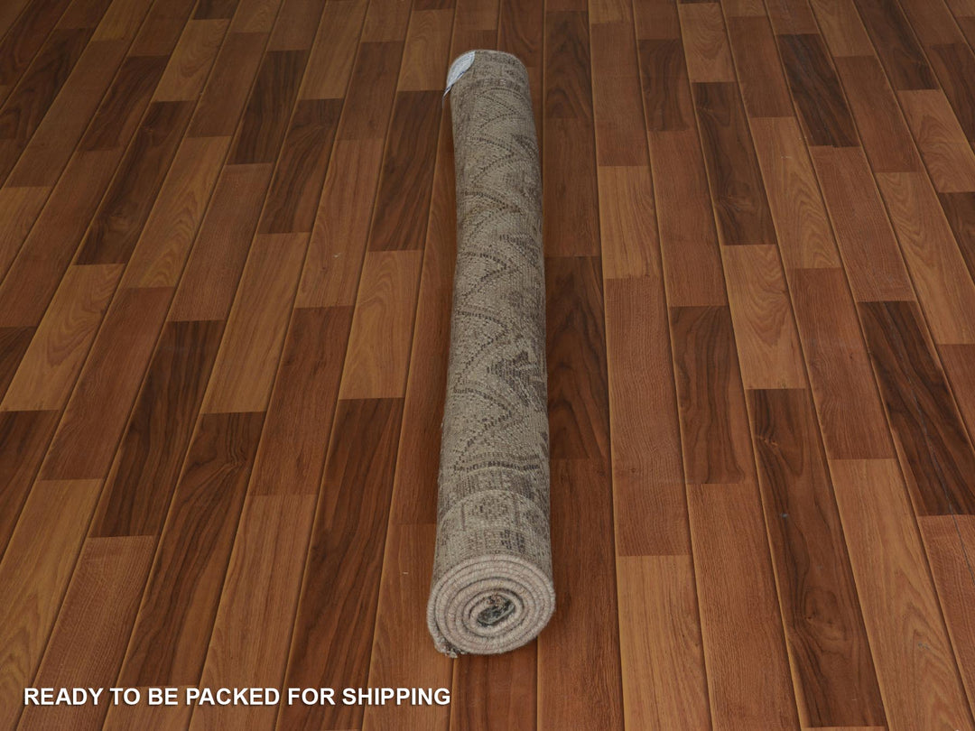 4'10" x 7'10" New Hand Knotted Beige Worn Wool Rectangle Oriental Rug - MOA10257237