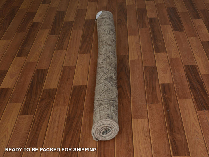 4'10" x 7'10" New Hand Knotted Beige Worn Wool Rectangle Oriental Rug - MOA10257237