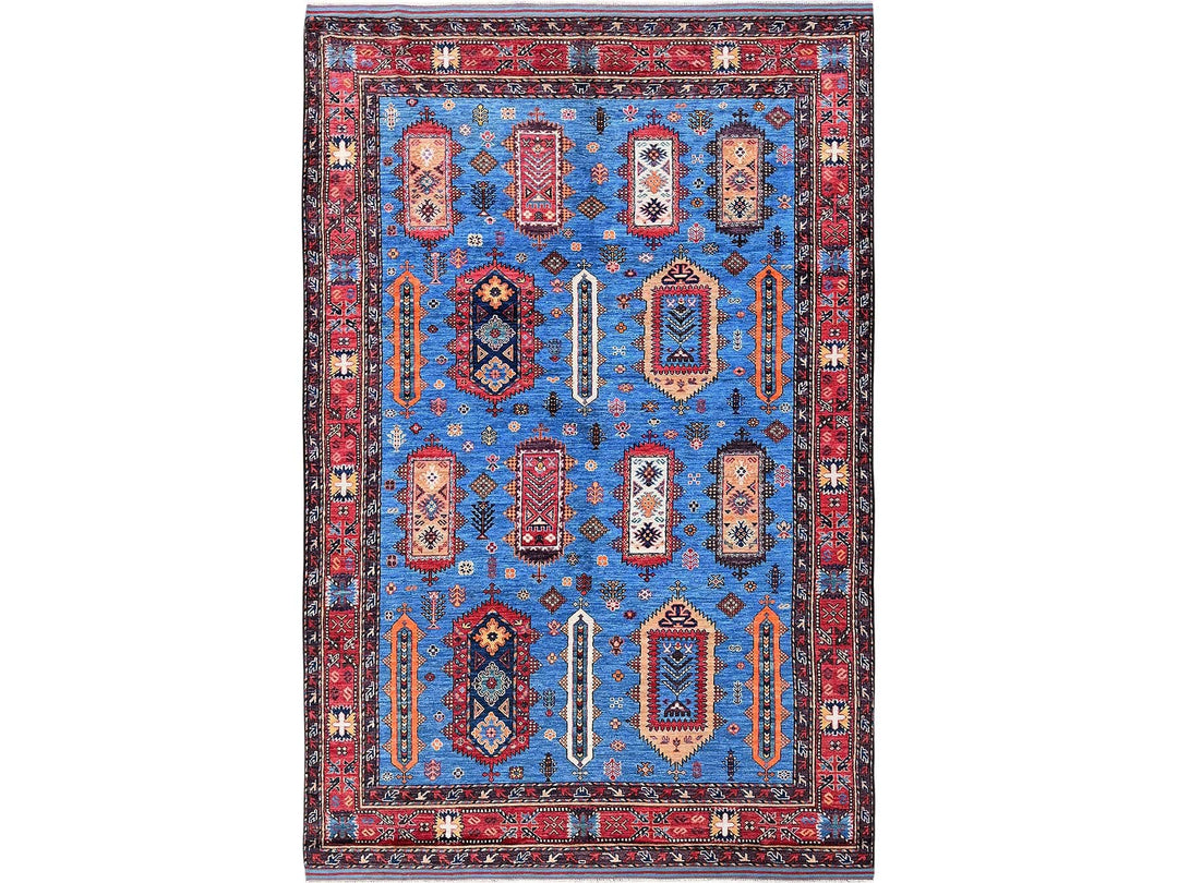 6'3" x 9'1" New Hand Knotted Blue Wool Rectangle Oriental Rug - MOA102573