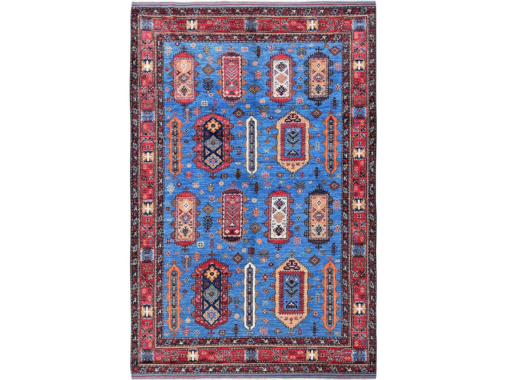 6'3" x 9'1" New Hand Knotted Blue Wool Rectangle Oriental Rug - MOA102573