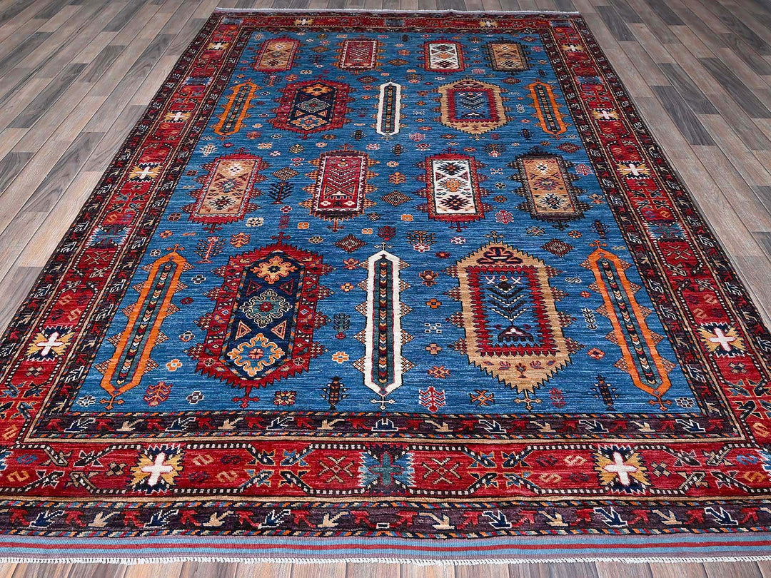 6'3" x 9'1" New Hand Knotted Blue Wool Rectangle Oriental Rug - MOA102573