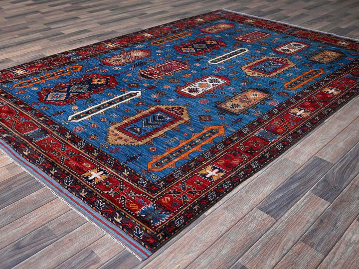 6'3" x 9'1" New Hand Knotted Blue Wool Rectangle Oriental Rug - MOA102573