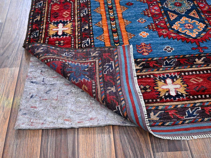 6'3" x 9'1" New Hand Knotted Blue Wool Rectangle Oriental Rug - MOA102573