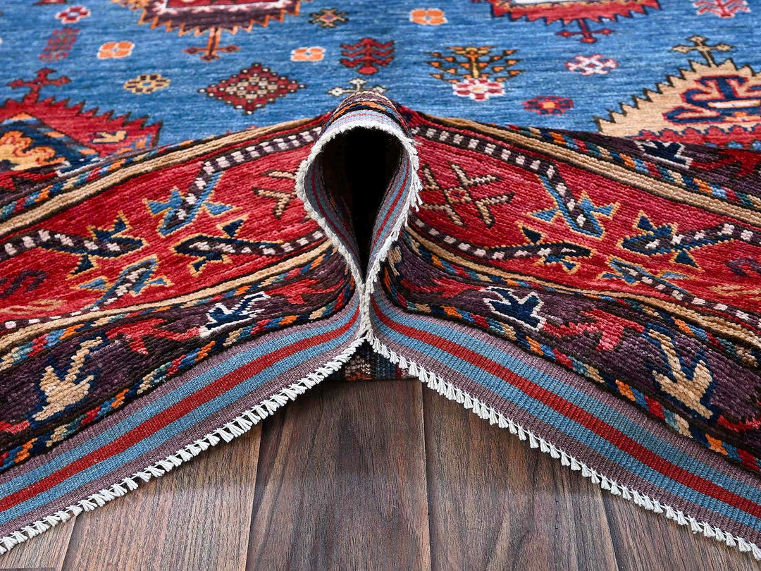 6'3" x 9'1" New Hand Knotted Blue Wool Rectangle Oriental Rug - MOA102573