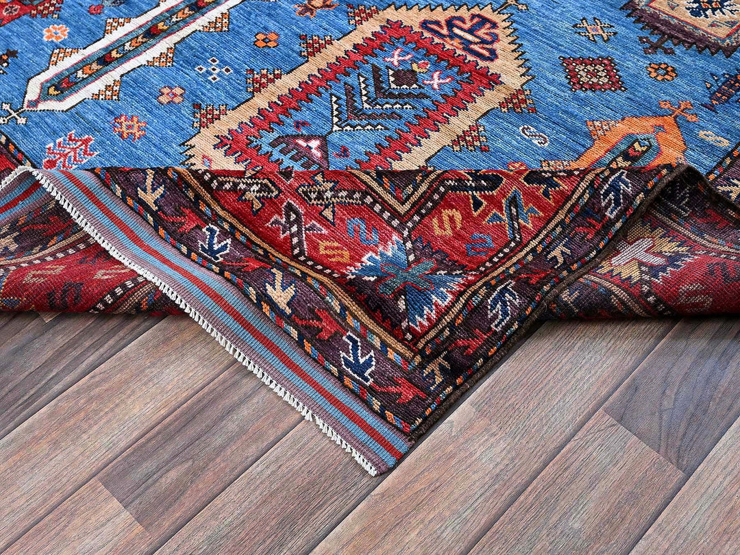6'3" x 9'1" New Hand Knotted Blue Wool Rectangle Oriental Rug - MOA102573