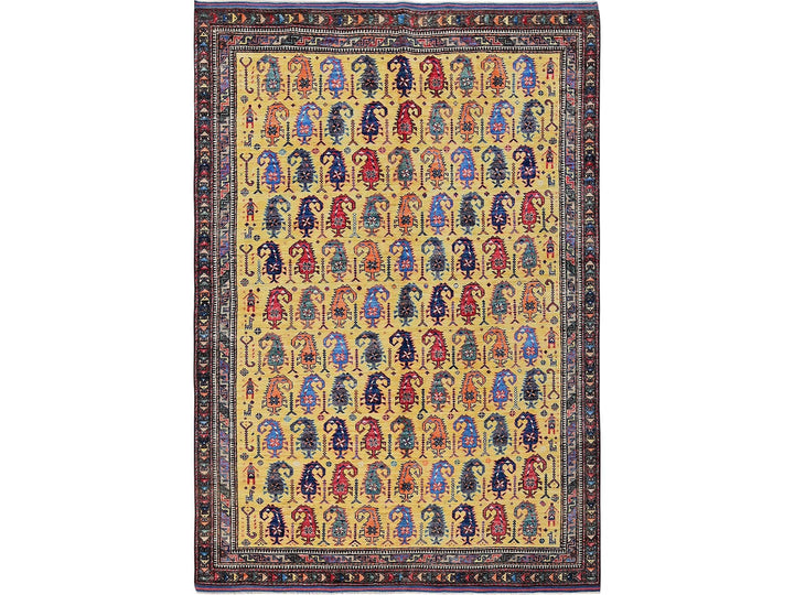 6'1" x 8'10" New Hand Knotted Yellow Wool Rectangle Oriental Rug - MOA102574