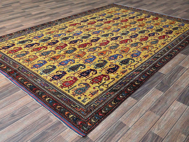 6'1" x 8'10" New Hand Knotted Yellow Wool Rectangle Oriental Rug - MOA102574
