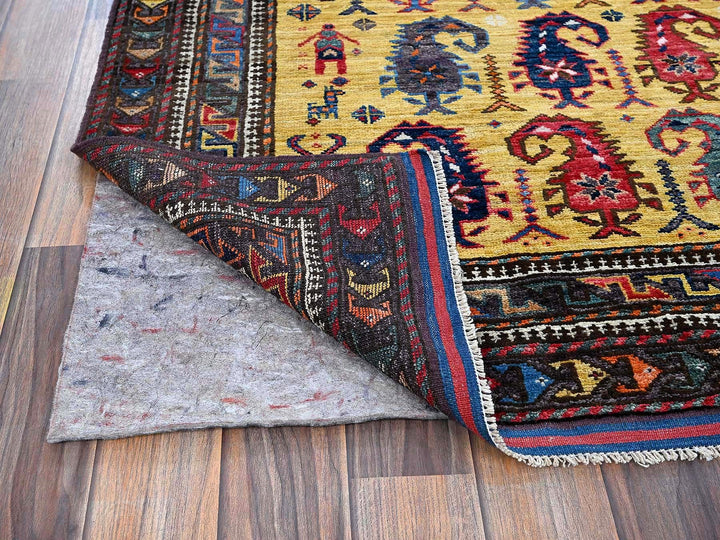 6'1" x 8'10" New Hand Knotted Yellow Wool Rectangle Oriental Rug - MOA102574