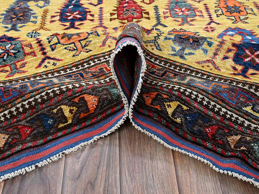6'1" x 8'10" New Hand Knotted Yellow Wool Rectangle Oriental Rug - MOA102574