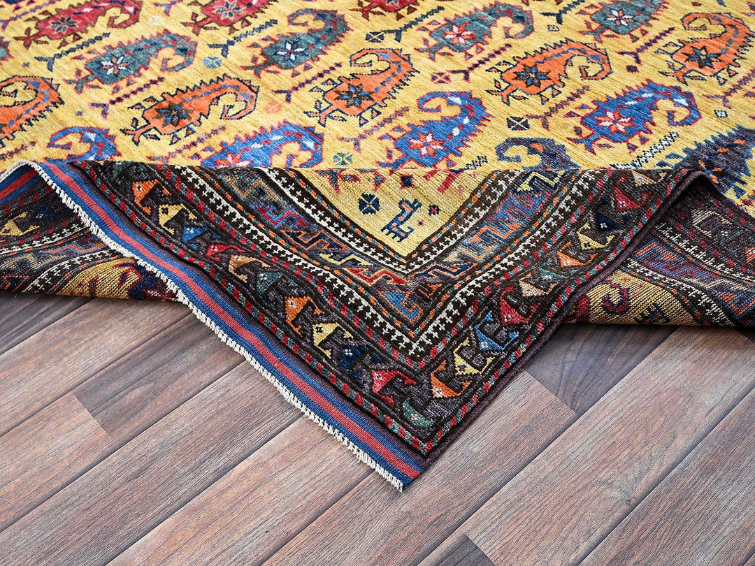 6'1" x 8'10" New Hand Knotted Yellow Wool Rectangle Oriental Rug - MOA102574