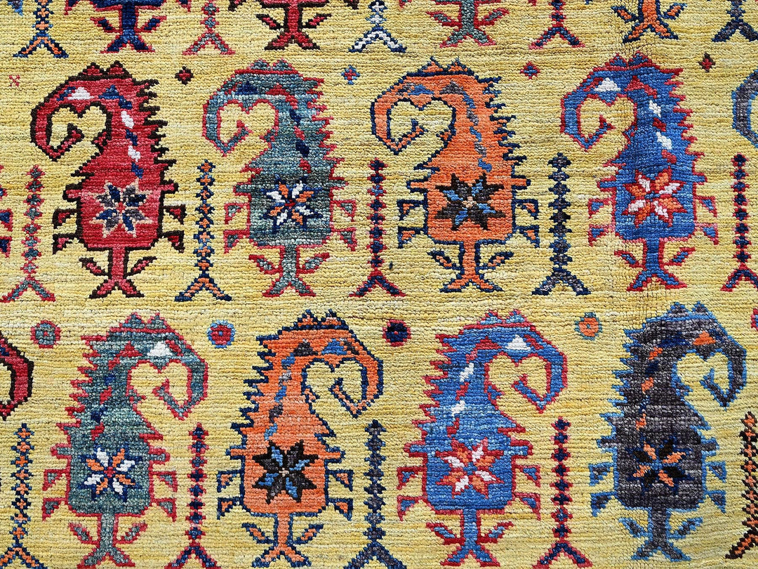 6'1" x 8'10" New Hand Knotted Yellow Wool Rectangle Oriental Rug - MOA102574