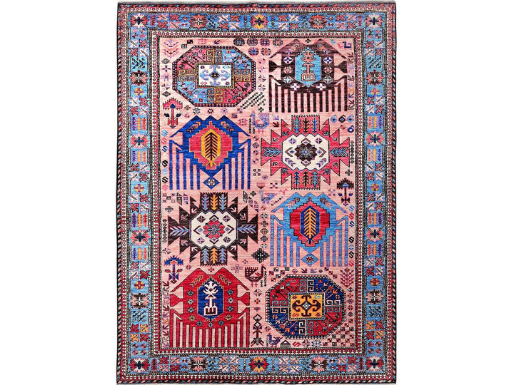 6'0" x 8'2" New Hand Knotted Pink Wool Rectangle Oriental Rug - MOA102575