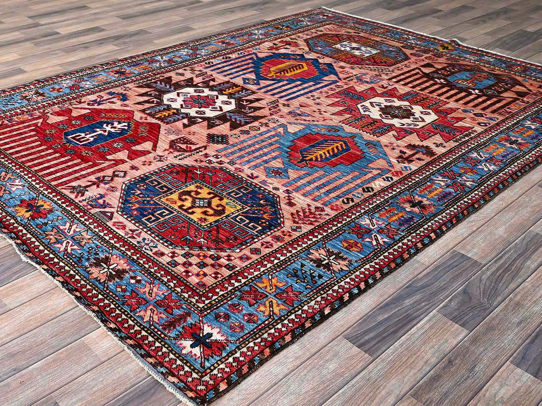 6'0" x 8'2" New Hand Knotted Pink Wool Rectangle Oriental Rug - MOA102575