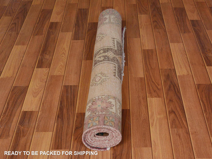 4'1" x 10'7" Vintage Hand Knotted Brown Worn Wool Rectangle Oriental Rug - MOA10257631