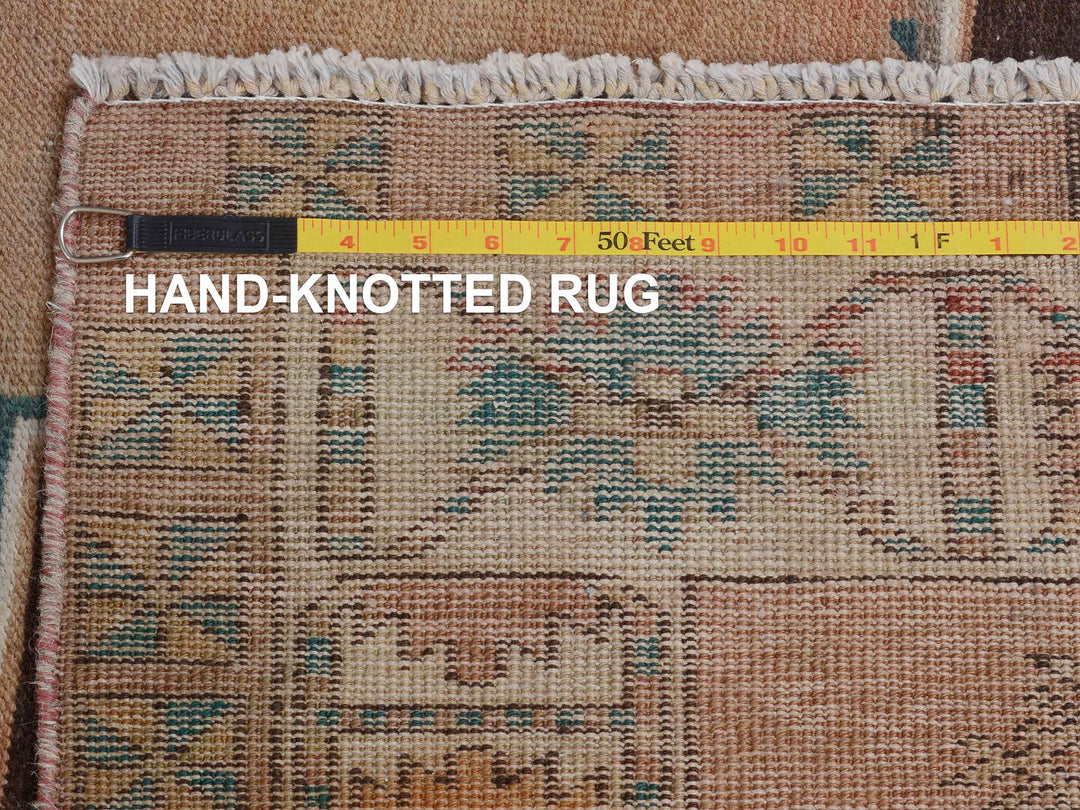 4'1" x 10'7" Vintage Hand Knotted Brown Worn Wool Rectangle Oriental Rug - MOA10257631