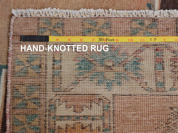 4'1" x 10'7" Vintage Hand Knotted Brown Worn Wool Rectangle Oriental Rug - MOA10257631