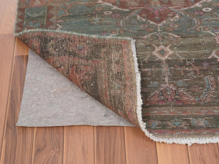 3'7" x 12'3" Vintage Hand Knotted Green Worn Wool Runner Oriental Rug - MOA10257646