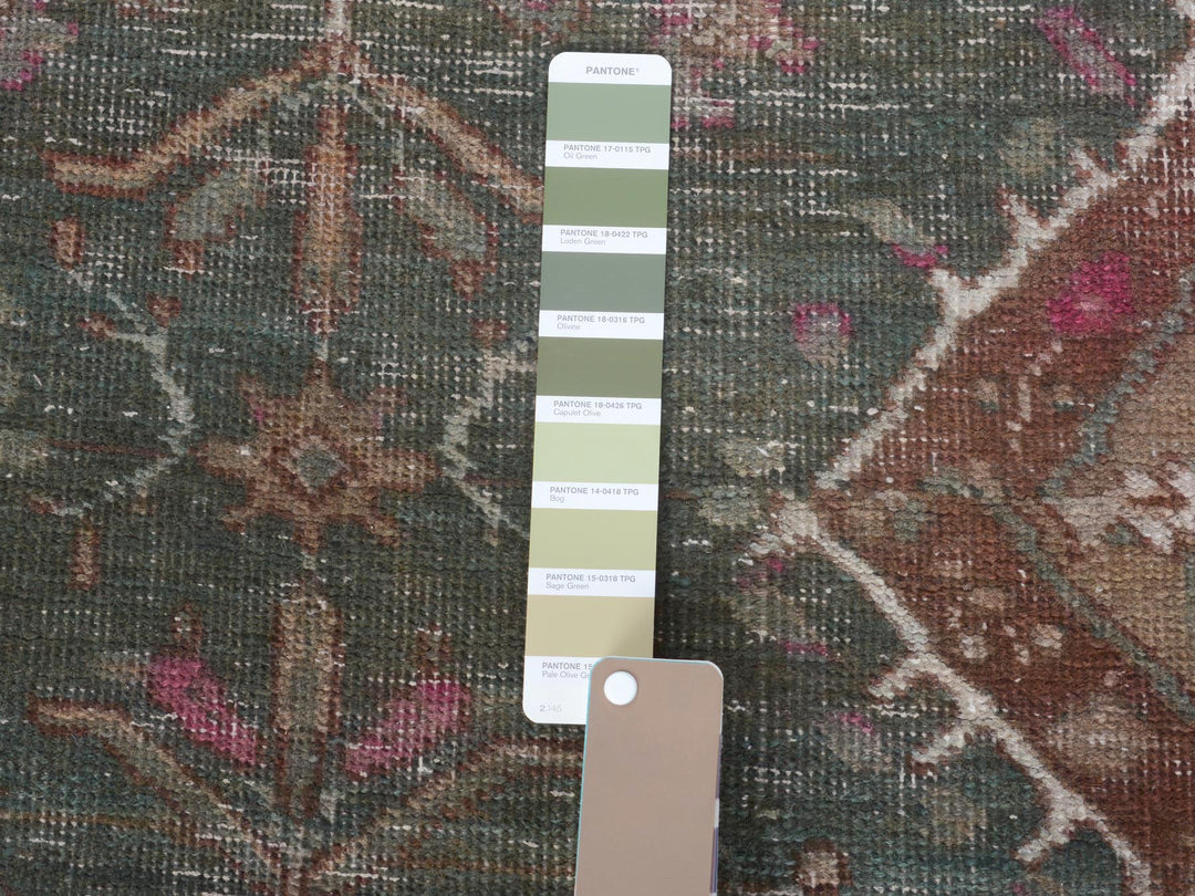3'7" x 12'3" Vintage Hand Knotted Green Worn Wool Runner Oriental Rug - MOA10257646