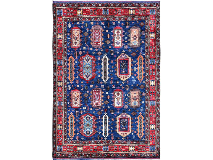 6'1" x 8'5" New Hand Knotted Blue Wool Rectangle Oriental Rug - MOA102576
