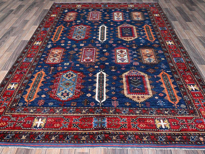 6'1" x 8'5" New Hand Knotted Blue Wool Rectangle Oriental Rug - MOA102576