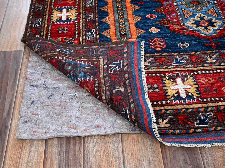 6'1" x 8'5" New Hand Knotted Blue Wool Rectangle Oriental Rug - MOA102576