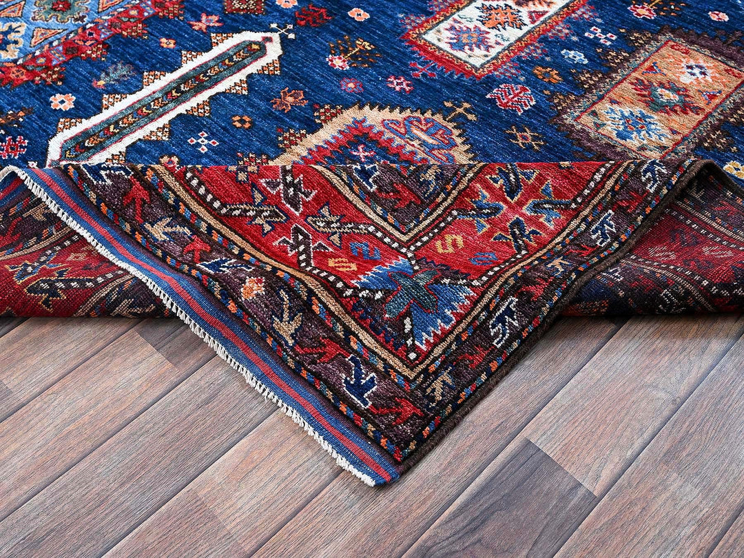 6'1" x 8'5" New Hand Knotted Blue Wool Rectangle Oriental Rug - MOA102576