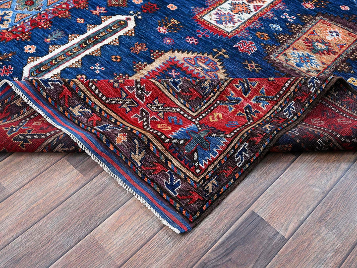 6'1" x 8'5" New Hand Knotted Blue Wool Rectangle Oriental Rug - MOA102576