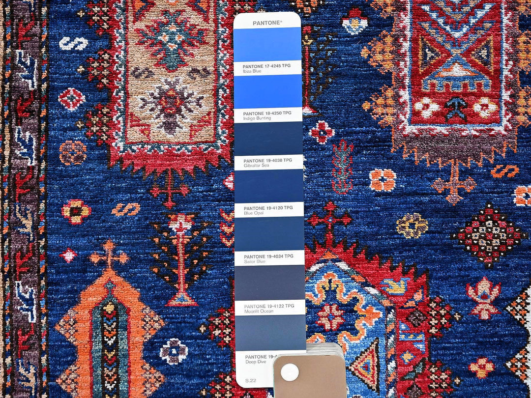 6'1" x 8'5" New Hand Knotted Blue Wool Rectangle Oriental Rug - MOA102576