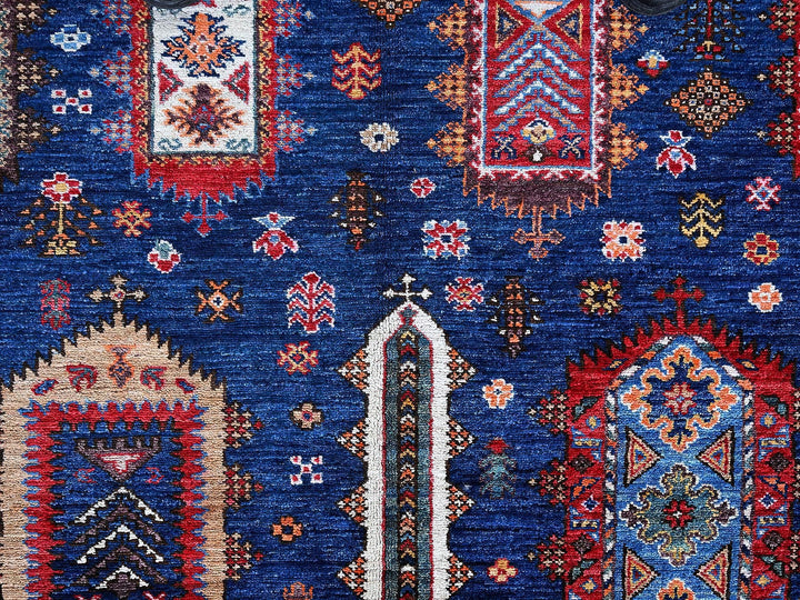 6'1" x 8'5" New Hand Knotted Blue Wool Rectangle Oriental Rug - MOA102576