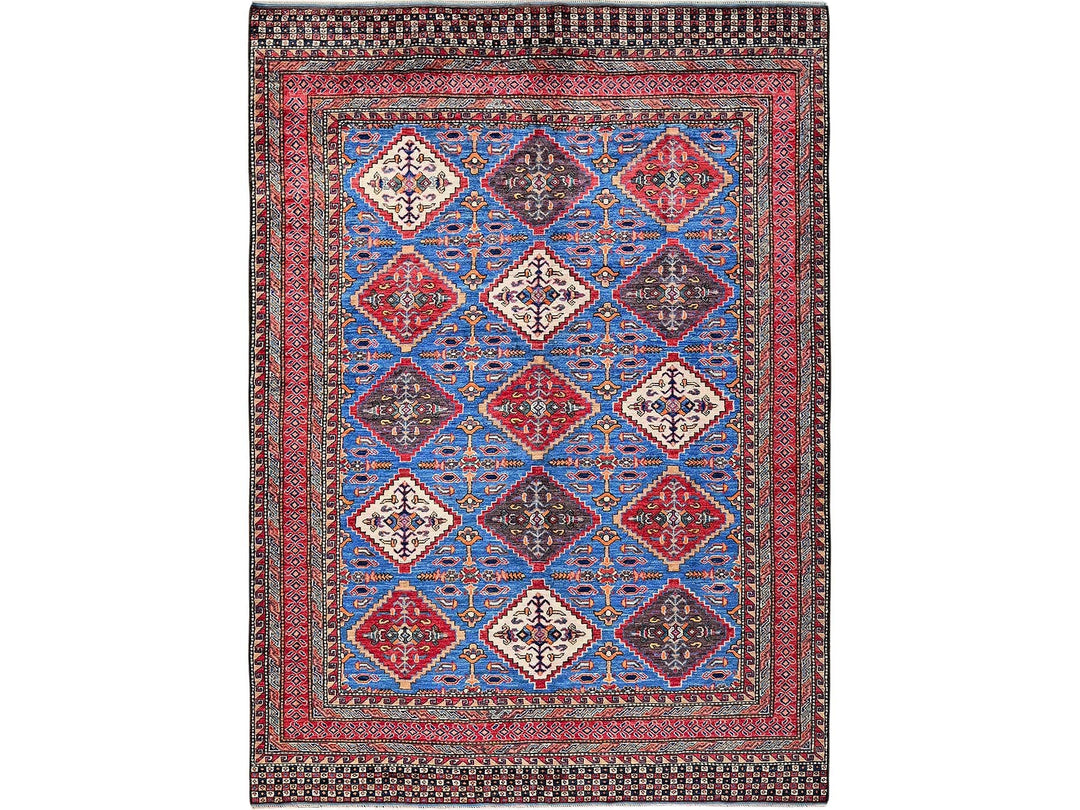 6'1" x 8'6" New Hand Knotted Blue Wool Rectangle Oriental Rug - MOA102577
